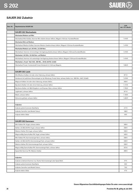 Preisliste 2013 - Sauer