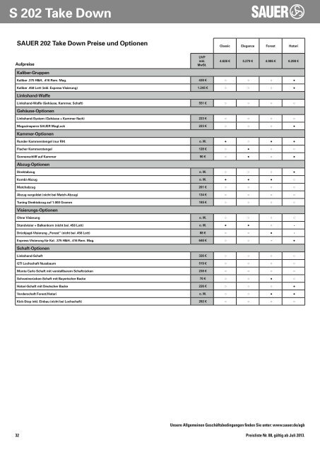 Preisliste 2013 - Sauer