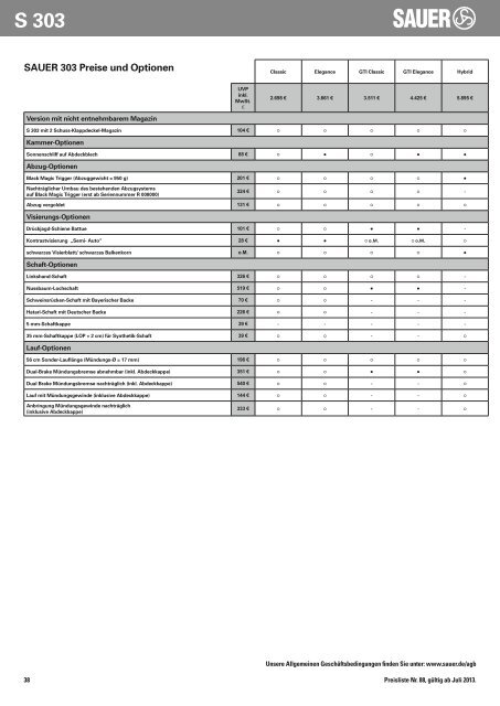 Preisliste 2013 - Sauer