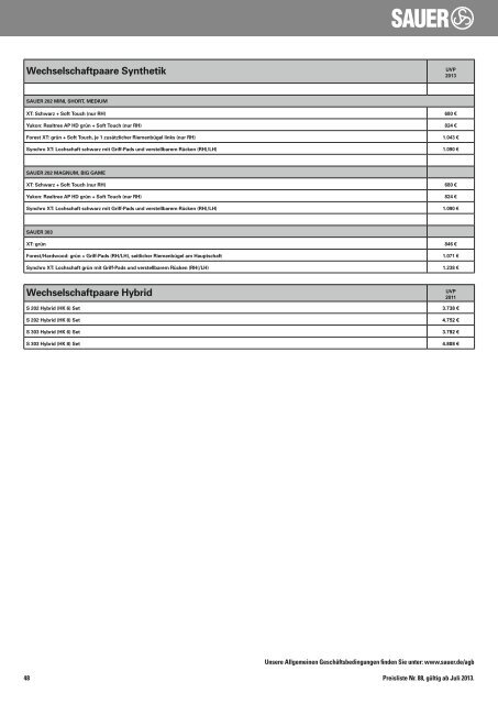 Preisliste 2013 - Sauer