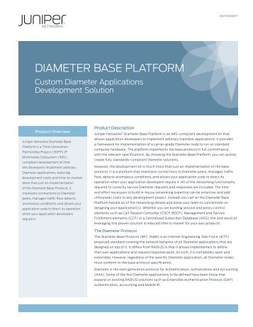 Diameter Base Platform: Custom Diameter ... - ICT Networks