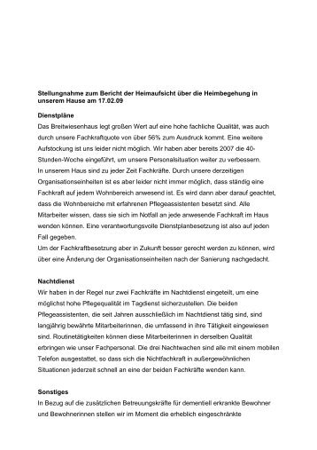 Stellungnahme zum Bericht der Heimaufsicht ... - Breitwiesenhaus
