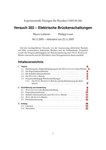 Versuch 302 – Elektrische Brückenschaltungen