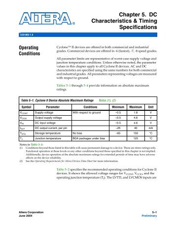 Cyclone II Device Handbook, Chapter 5. DC Characteristics ...