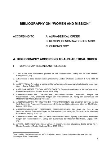 BIBLIOGRAPHY ON “WOMEN AND MISSION” - International ...