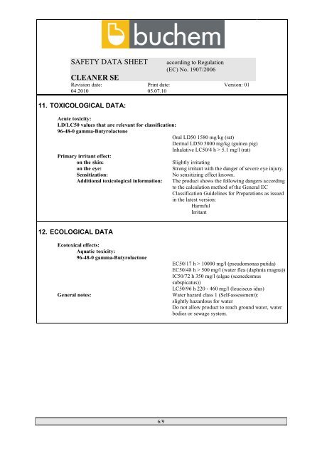 Safety Data Sheet - Buchem Chemie + Technik Gmbh und Co. KG