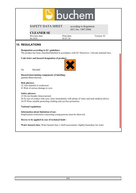 Safety Data Sheet - Buchem Chemie + Technik Gmbh und Co. KG