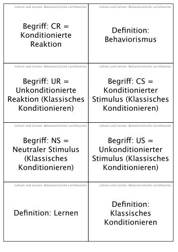 Definition: Lernen Begriff: NS = Neutraler Stimulus (Klassisches ...