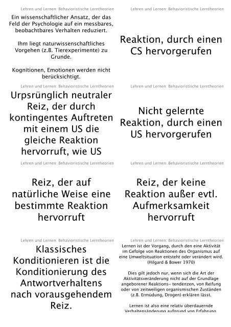 Definition: Lernen Begriff: NS = Neutraler Stimulus (Klassisches ...