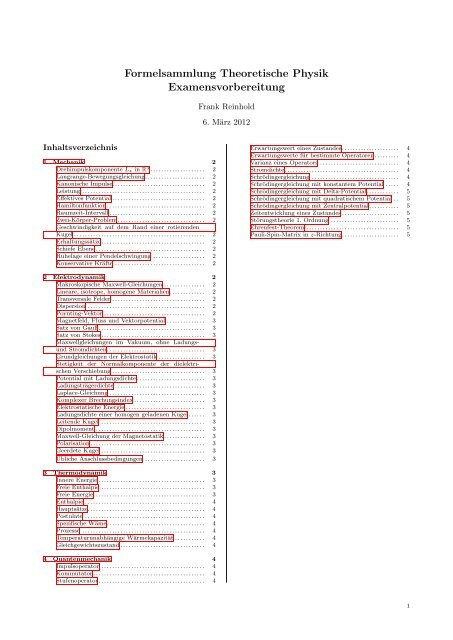 Formelsammlung Theoretische Physik ... - Frank Reinhold