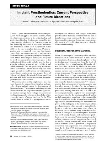 Implant Prosthodontics: Current Perspective and Future ... - Id-sc.com