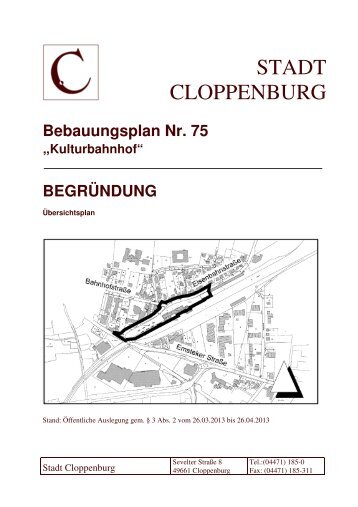 (Begr\374ndung B-Plan 75 Kulturbahnhof) - Stadt Cloppenburg