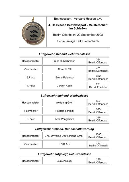 Platzierungen - Betriebssport-Verband Hessen ev