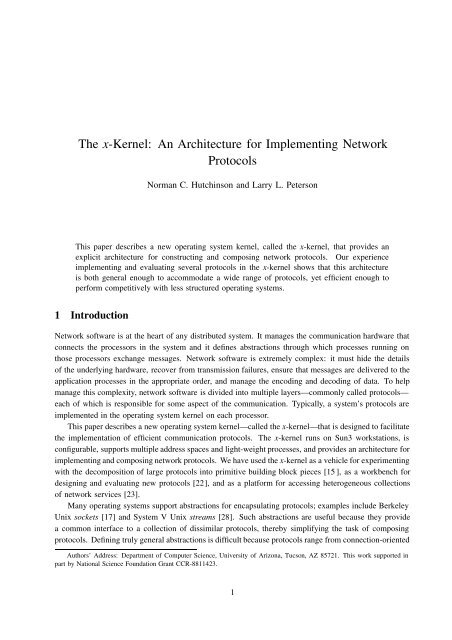 The x-Kernel: An architecture for implementing network protocols - IDA