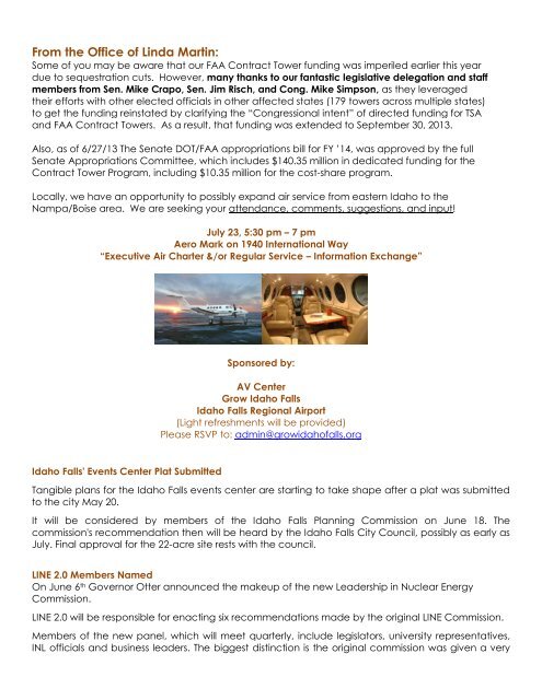 July - August 2013 Newsletter - Idaho Falls Chamber of Commerce