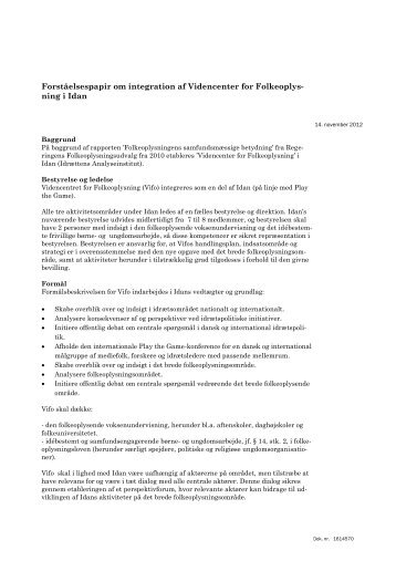 Forståelsespapir om integration af Videncenter for Folkeoplysning i ...