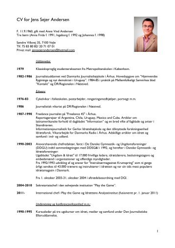 CV for Jens Sejer Andersen - Idrættens Analyseinstitut
