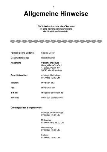 Allgemeine Hinweise mit Inhaltsverzeichnis - Idar-Oberstein