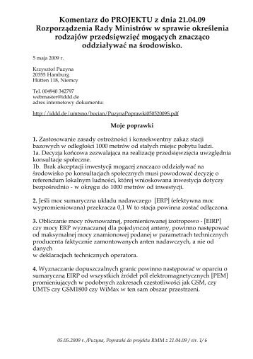 Krzysztof Puzyna, poprawki do zmiany RRM z 21 sierpnia 2007 r. w ...