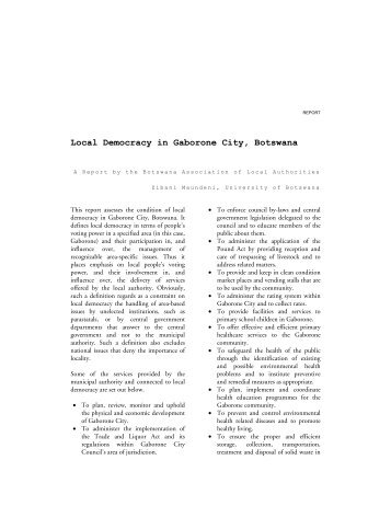 Local Democracy in Gaborone City, Botswana - International IDEA