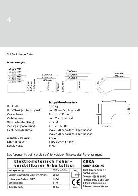 Bedienungsanleitung ALEO Sitz-Steh-Arbeitsplatz - Ceka