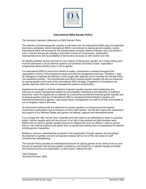 International IDEA Gender Policy