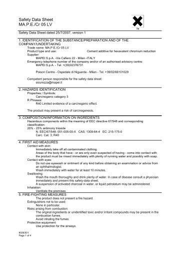 Safety Data Sheet MA.P.E./Cr 05 LV