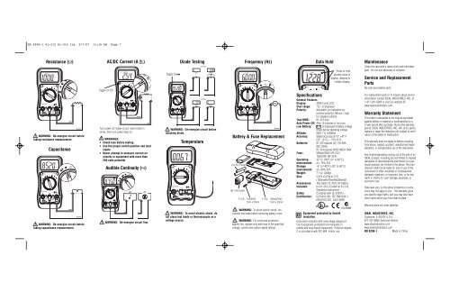 61-312 #61-314 Digital Multimeter Instruction Manual Ranges