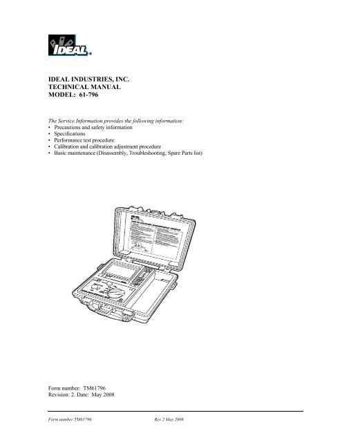 61-796 Earth Ground Resistance Tester Manual - Ideal Industries Inc.