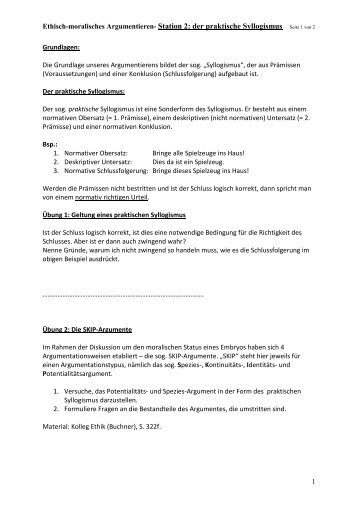 Ethisch-moralisches Argumentieren- Station 2: der praktische ...