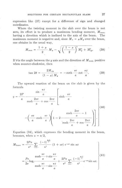 Solutions for certain rectangular slabs continuous over flexible ...