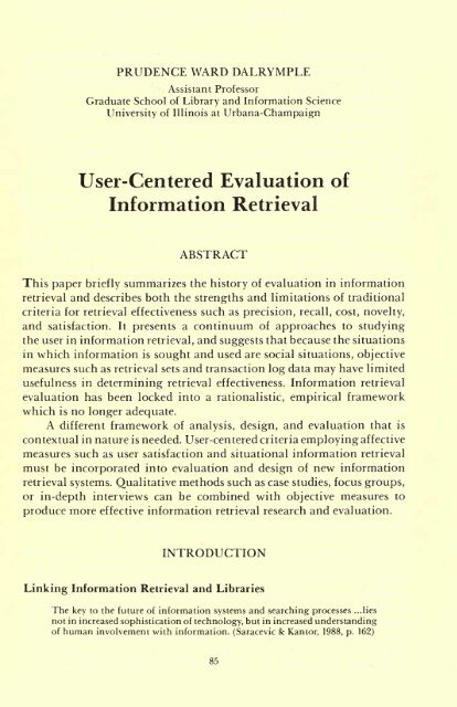 User-Centered Evaluation of Information Retrieval - ideals