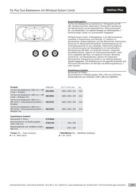 Badewannen Whirlpool-Systeme Brausewannen - Ideal Standard