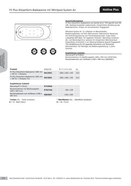 Badewannen Whirlpool-Systeme Brausewannen - Ideal Standard