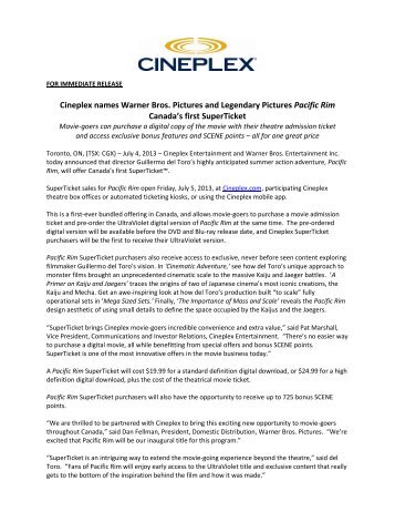 Cineplex names Warner Bros. Pictures and ... - Cineplex.com