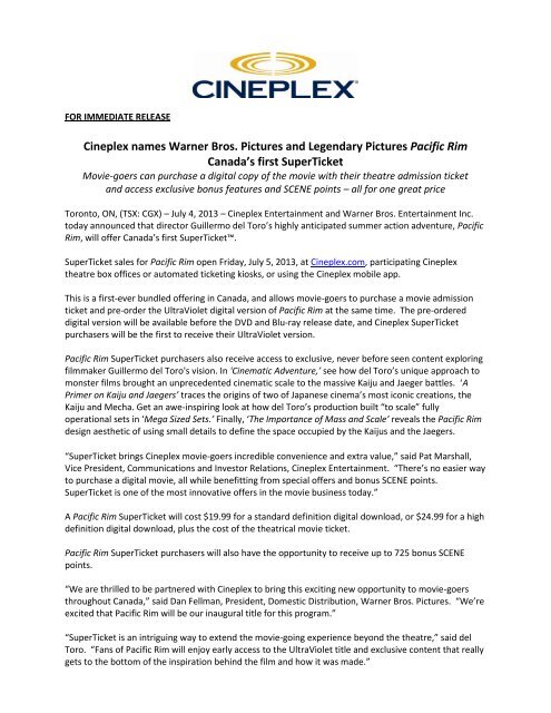 Cineplex names Warner Bros. Pictures and ... - Cineplex.com