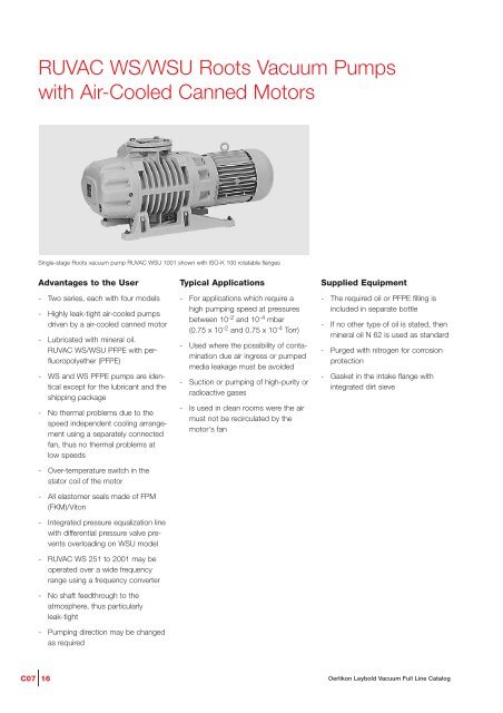 RUVAC Roots vacuum pumps - Vacuum Products Canada Inc.