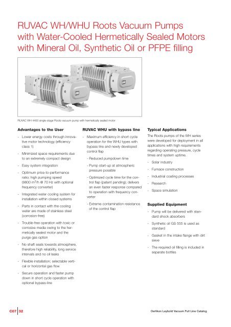 RUVAC Roots vacuum pumps - Vacuum Products Canada Inc.