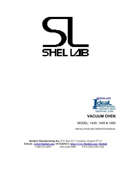 Shel Lab Vacuum Oven 1425, 1445, 1465 - Ideal Vacuum Products