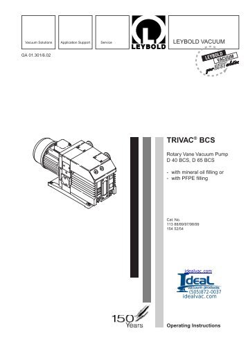 Leybold D65BCS, D40BCS, Instruction Manual - Ideal Vacuum ...