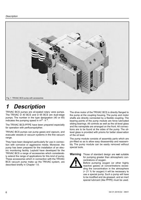 Leybold D65BCS, D40BCS, Instruction Manual - Ideal Vacuum ...