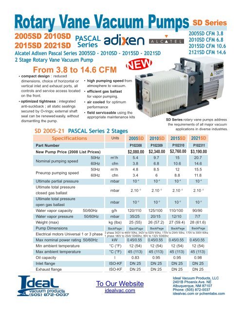 Rotary Vane Vacuum Pump Alcatel Adixen 2005sd 2010sd
