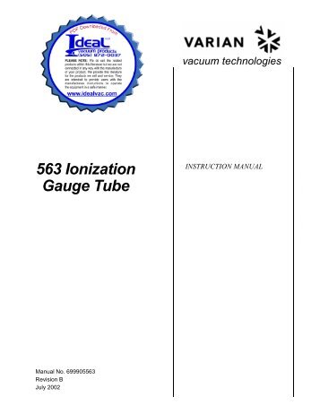 Varian, 563 Ionization Gauge Tube, Instruction Manual