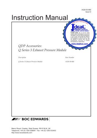 Edwards Q QDP QDP40 QDP80 Series 3 Exhaust Pressure Module