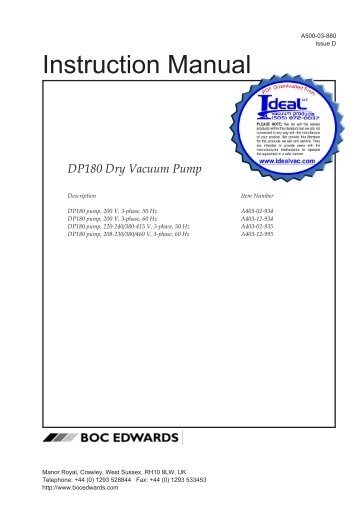 Edwards Drystar DP180 Dry Vacuum pump Operating Instructions