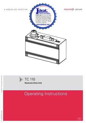 Pfeiffer TC 110 Electronic Drive Unit Operating Instructions