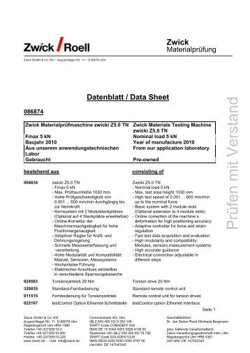 Datenblatt zwicki Z5.0 TN - bei Zwick Roell