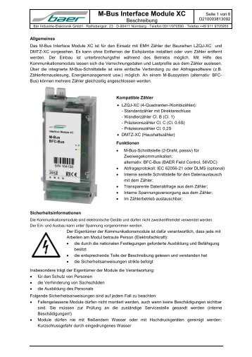 M-Bus Interface Module XC - BÃ¤r Industrie-Elektronik GmbH