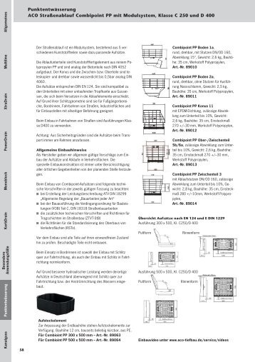 PunktentwÐ´sserung ACO StraÐ¯enablauf Combipoint ... - ACO Tiefbau