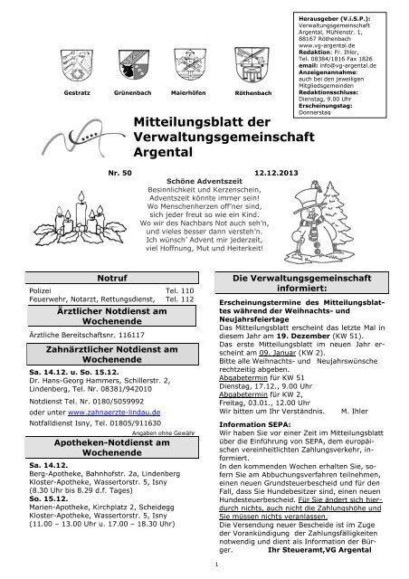 Mitteilungsblatt vom 12.12.2013 - bei der Verwaltungsgemeinschaft ...